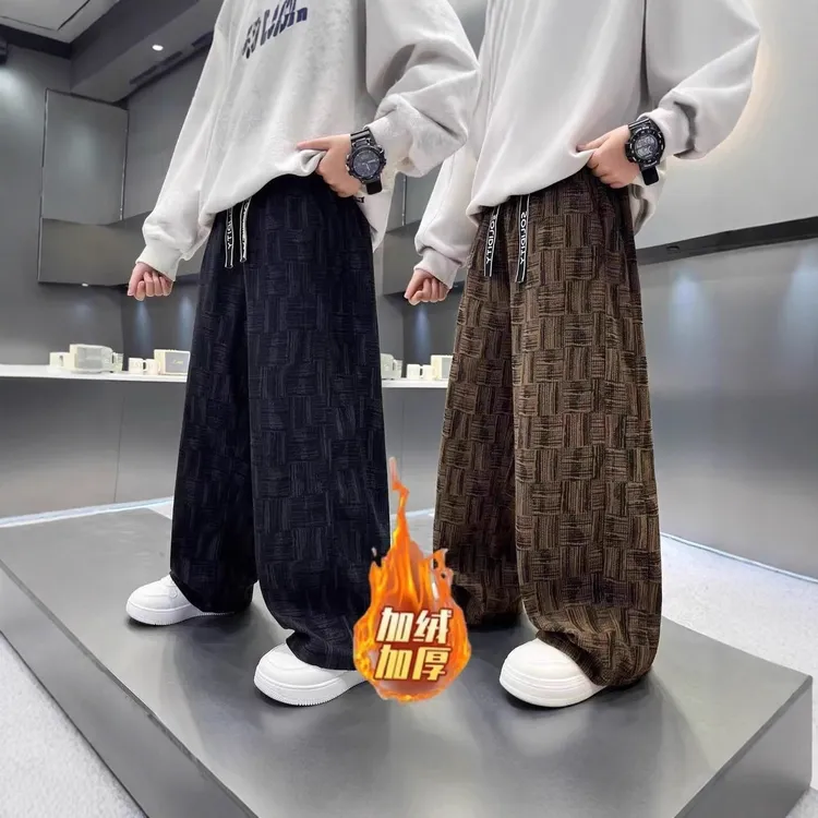 爆款黑色加绒秋冬款2025新款儿童加厚灯芯绒冬季一体绒棉裤休闲裤
