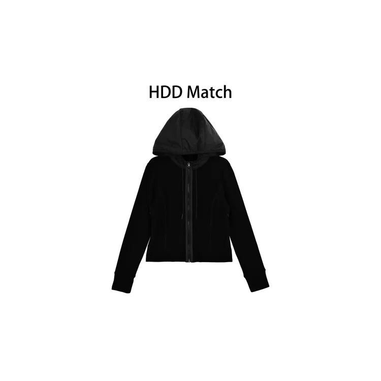 HDD- "拼接轮廓" 秋冬女款拼色连帽拉链显瘦修身外套 Y9133