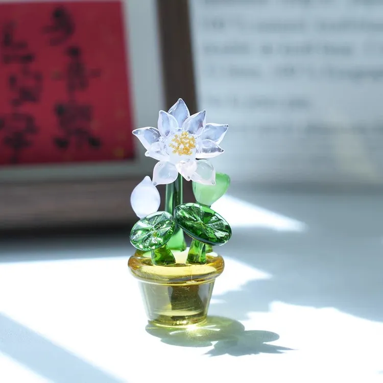 纯手工琉璃带盆小花朵高约8cm（淄博礼物）