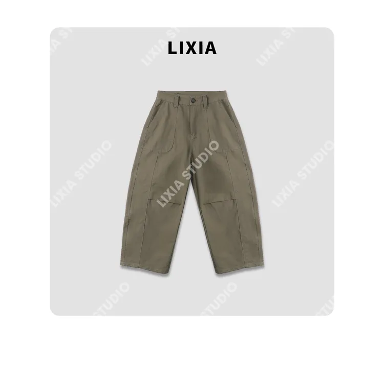 LIXIA【漫步柏林】夏季ins风设计款透气薄款阔腿九分裤休闲裤-D8131