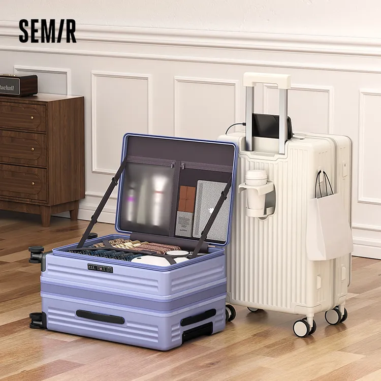 Semir/森马2025新款耐用拉杆箱前开扣扩容密码旅行箱大容量行李箱