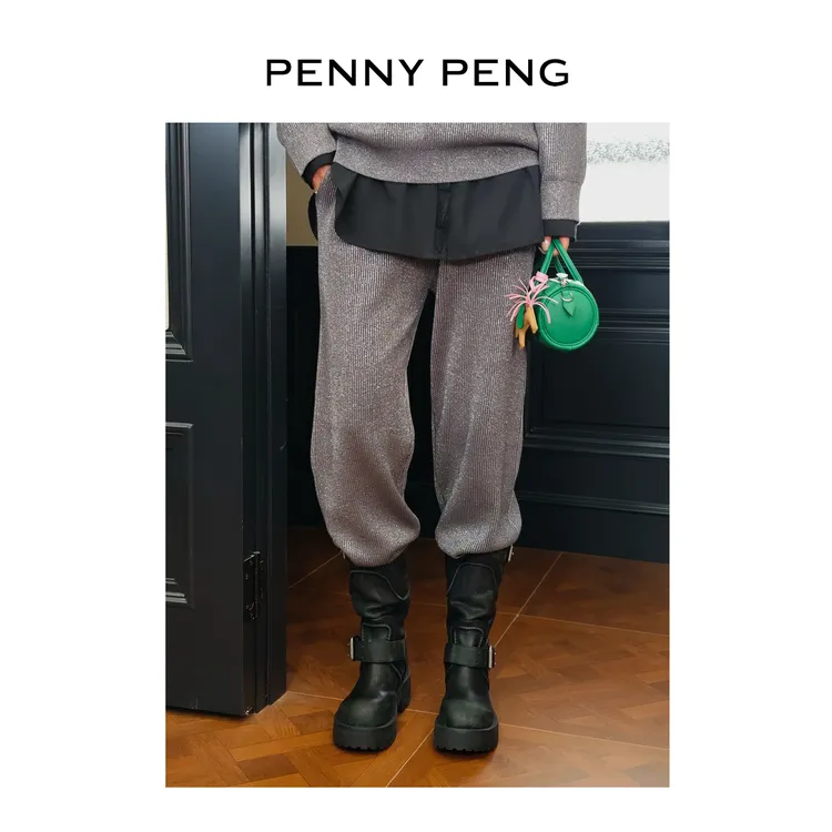 PENNYPENG 巴家毒液靴 黑色英伦风时尚马丁靴酷飒风时装中筒靴女