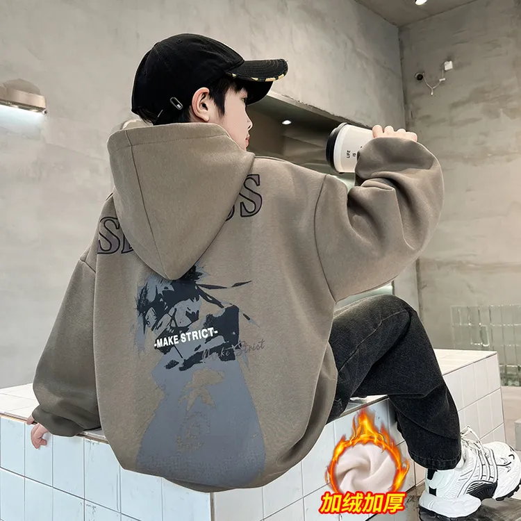 男童卫衣2025新款中大儿童学生秋季上衣休闲百搭宽松时尚连帽加绒