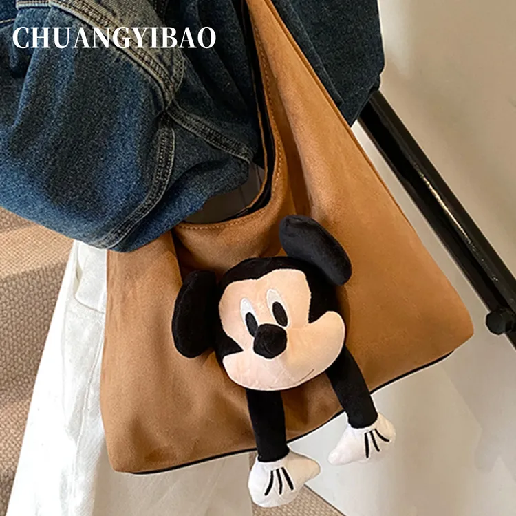 麂皮绒可爱米奇托特包女大容量2025新款潮秋冬松驰感休闲单肩大包
