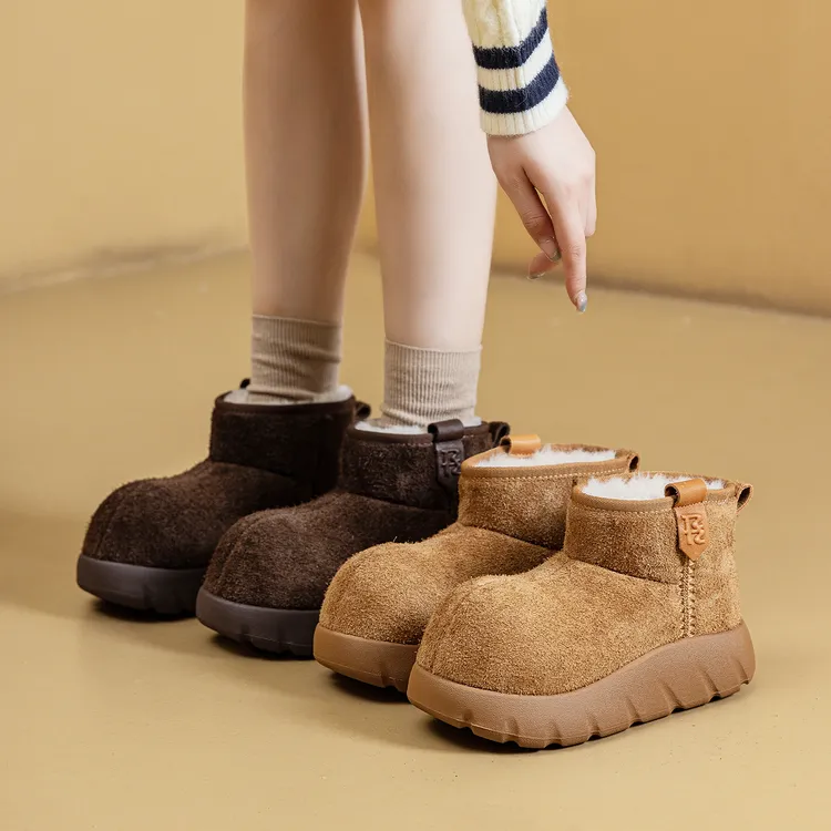 头层牛皮加厚雪地靴女低帮2025冬季新款时尚厚底防滑棉鞋加绒短靴