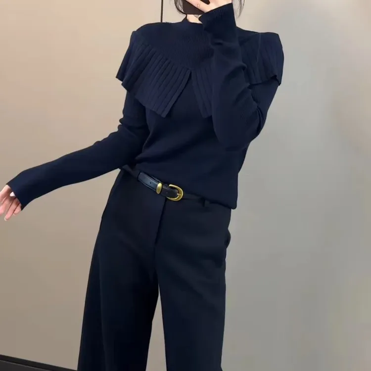 今年流行穿搭2025新款温柔风海军领拼接毛衣针织衫女上衣K1-31