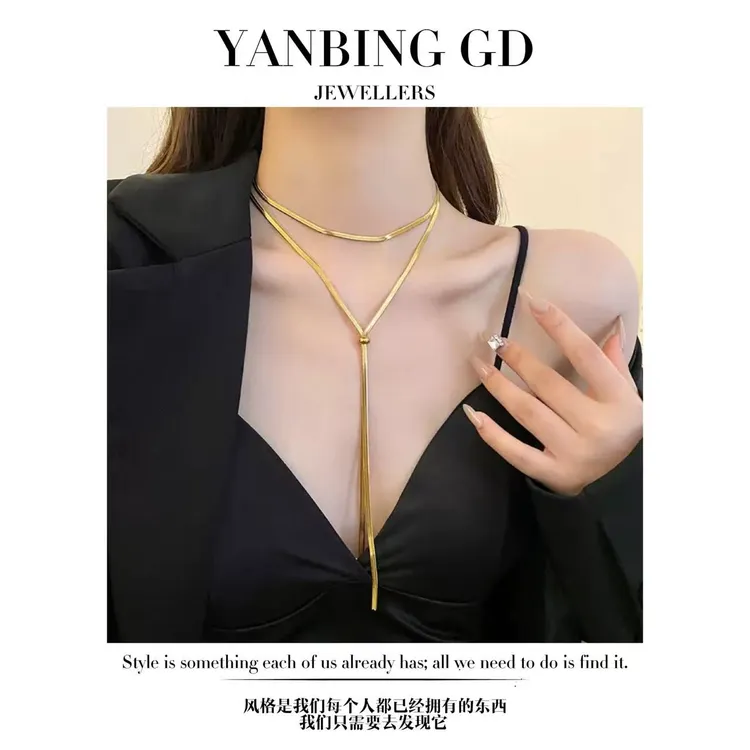 钛钢项链 重工长蛇骨链长链气质欧美配饰个性ins女项链新款百搭