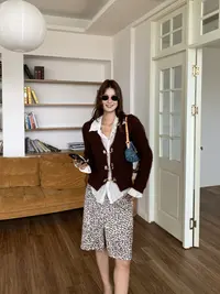 MAR 秋季新款复古豹纹拉链设计感直筒半身裙女676020