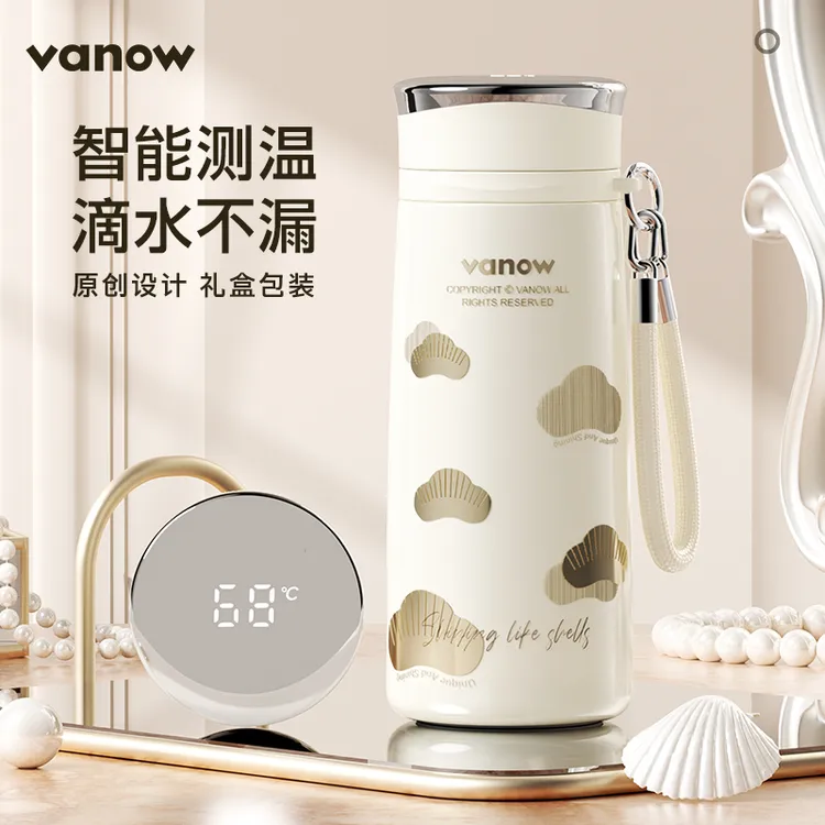 vanow保温杯女士高颜值智能显温陶瓷内胆随行泡茶水杯子生日礼物