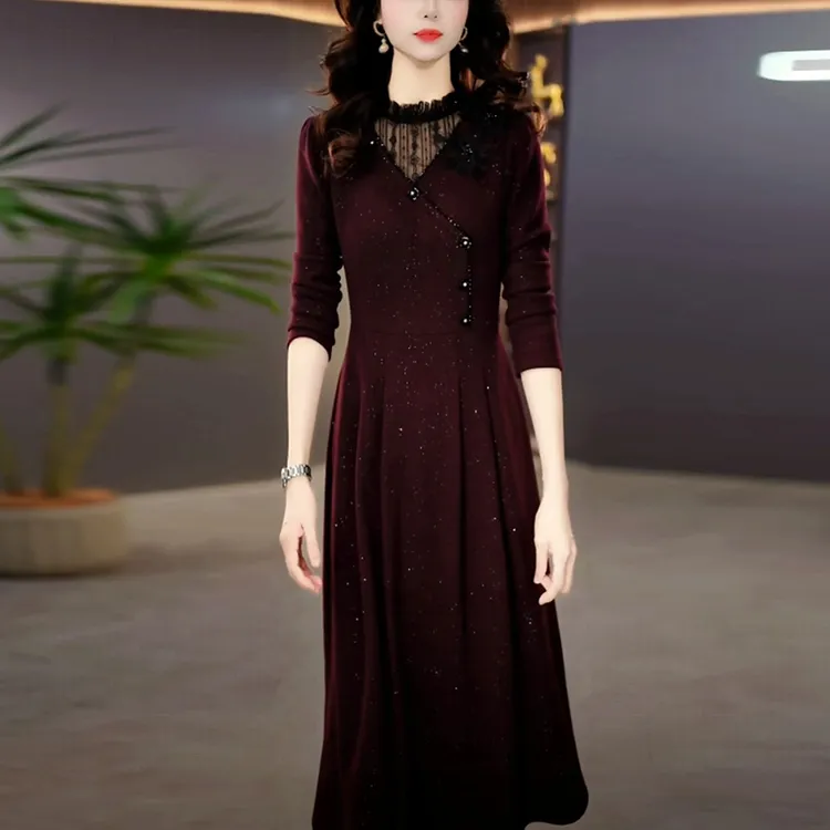 轻奢高贵气质连衣裙女装冬季新款2025爆款高级感洋气显瘦打底裙子