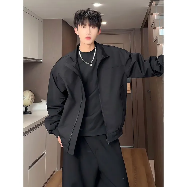 痞帅美式工装夹克外套男春秋三防户外冲锋衣廓形立领飞行员棒球服