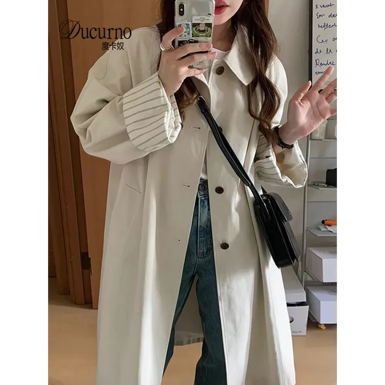 中长款风衣外套女装秋季外套2025新款小个子韩系百搭大衣宽松休闲