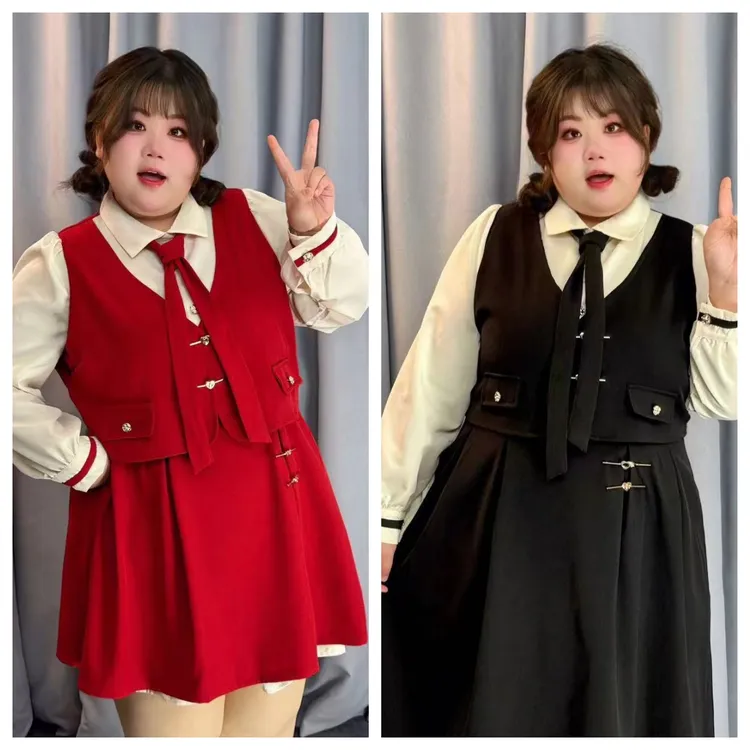 （圈圈专属）学院风假两件连衣裙显瘦气质毛呢百褶裙子