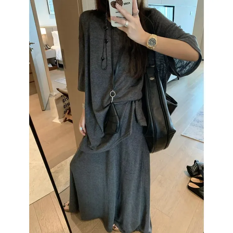 SP 超好穿亚麻套装女t恤半身裙两件套女夏季宽松慵懒垂感套装