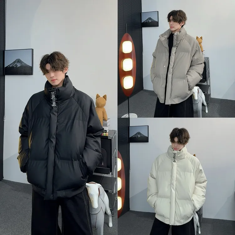 冬季立领加厚韩版棉袄刺绣PU皮棉衣男宽松保暖冬装棉服情侣美式潮