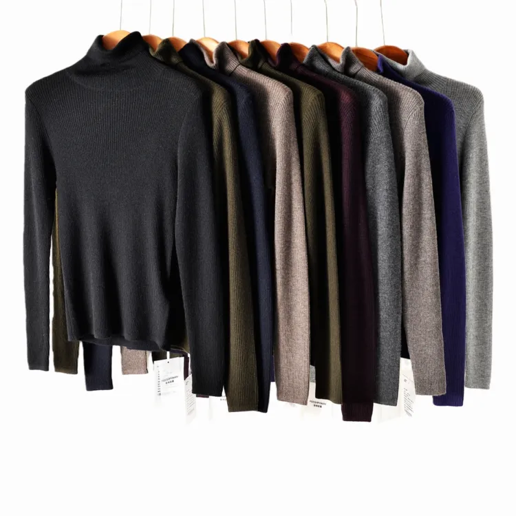 TZ 高山（100山羊绒）14G精纺羊绒女士高领抽条套衫TZ2022-269