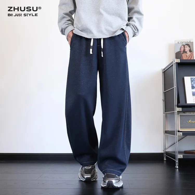 仿牛仔裤男2025新款秋季美式复古休闲裤子秋冬垂感直筒卫裤运动裤