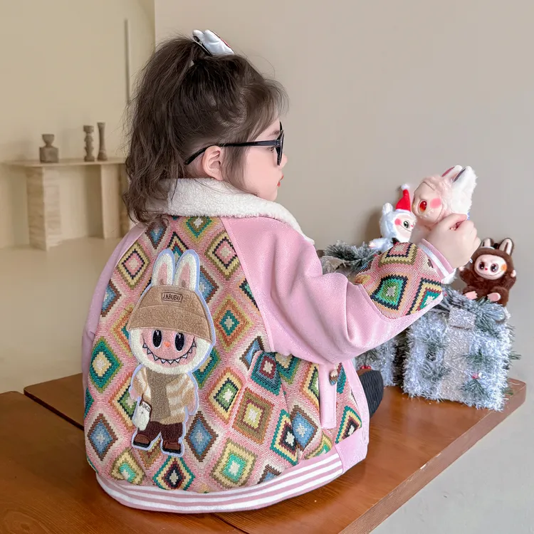 女童秋冬加厚外套2025新款中小童洋气加绒夹克女宝宝冬季保暖上衣