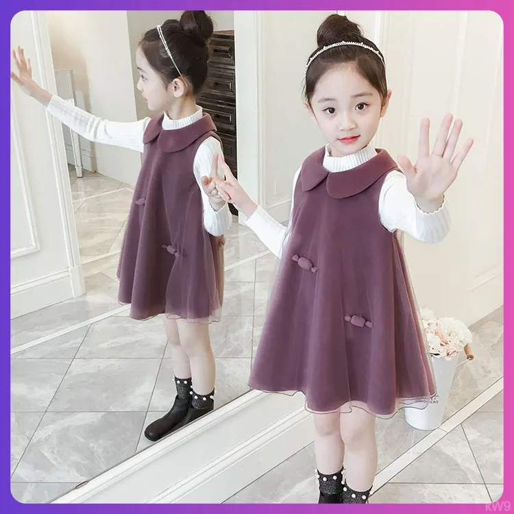 洋气3-6岁长袖连衣裙两件套公主裙女童春季背心裙女童春儿童女童