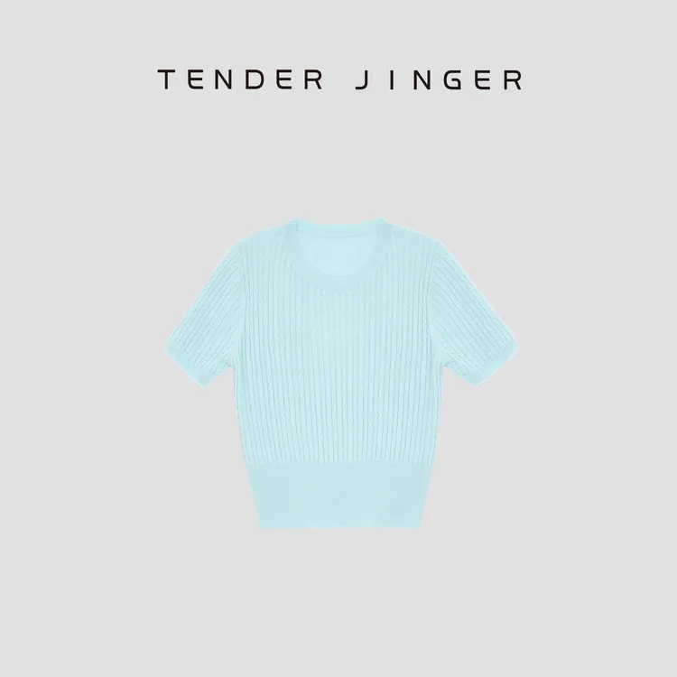 Tender Jinger复古麻花百搭针织短袖T53DWF50079
