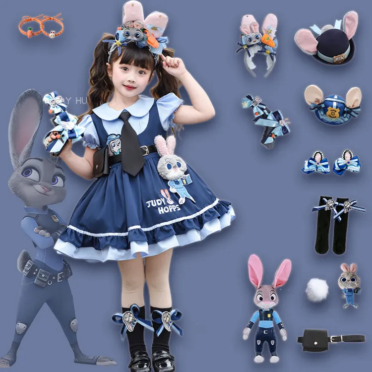 女童朱迪兔子警官洛丽塔夏季连衣裙生日礼服疯狂动物城短袖裙子蓬
