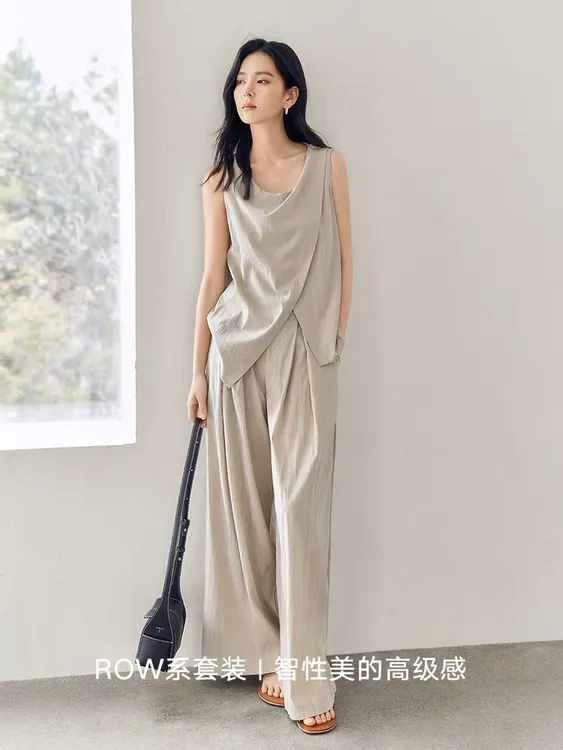 （素）山野极简淡人穿搭无袖上衣阔腿裤2025松弛通勤两件套TZ7101#