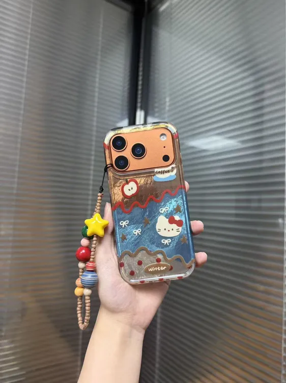 冰川纹拼接凯蒂imd双层带手机挂链适用于苹果手机壳13-17pm