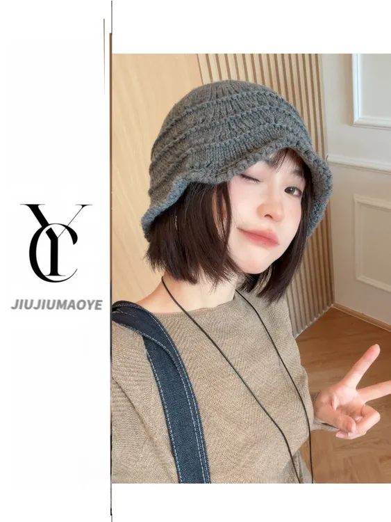 圆顶女渔夫帽帽子针织帽子渔夫帽时尚冬天保暖帽女士百搭韩版