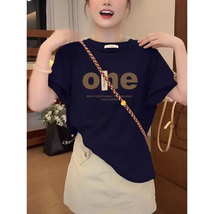 正肩圆领短袖T恤女2025新款韩版时尚百搭洋气减龄打底衫上衣夏季