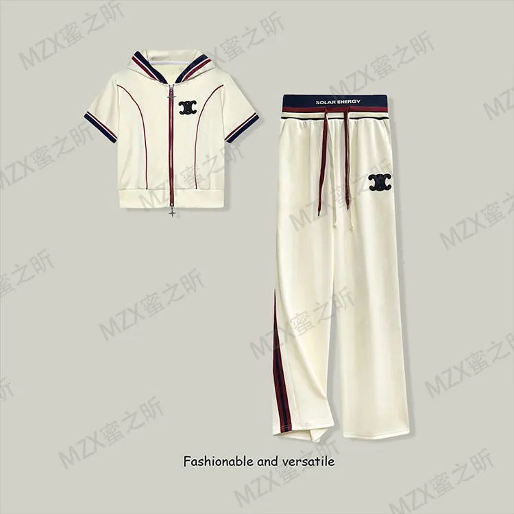 新款气质百搭休闲显瘦套装女2025夏季拉链撞色拼接设计感两件套女