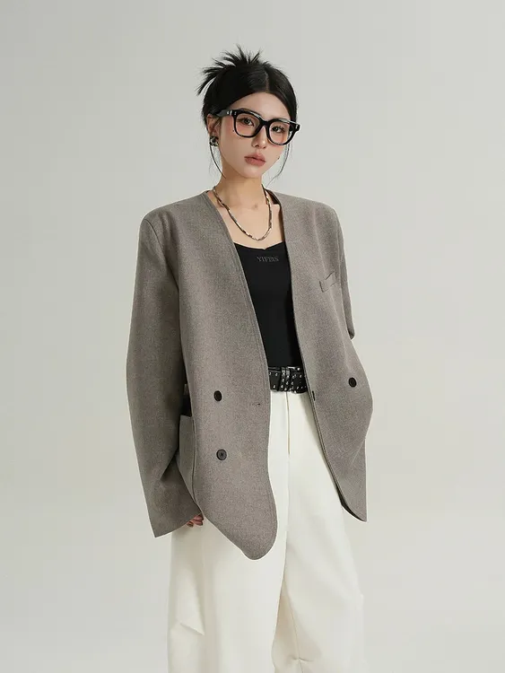 小妖精大码女装新款极简风通勤复古西装外套高级感