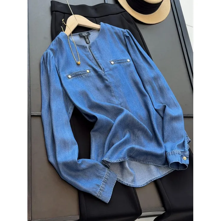 韩版宽松显瘦长袖上衣女春秋休闲百搭垂感衬衣