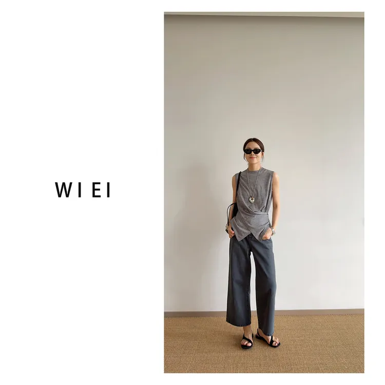 《WI EI》小蛮腰*扬子全羊毛不规则交叉收腰无袖针织上衣W25209012