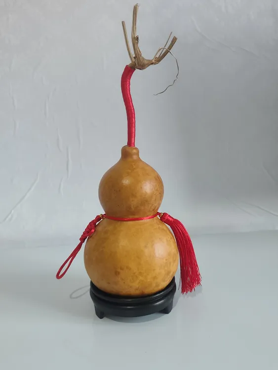 微瑕天然花皮葫芦摆件可盘玩（送底座）高约17cm(不加龙头)