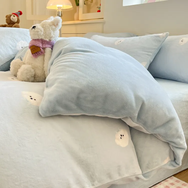 春秋故事A类加厚印花牛奶绒四件套牛奶绒被套ins卡通学生宿舍被套