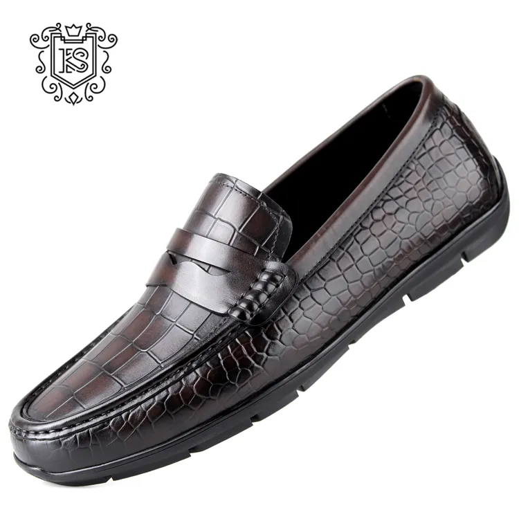 卡塞利尼新款豆豆鞋男真皮透气商务休闲皮鞋鳄鱼纹英伦低帮懒人鞋