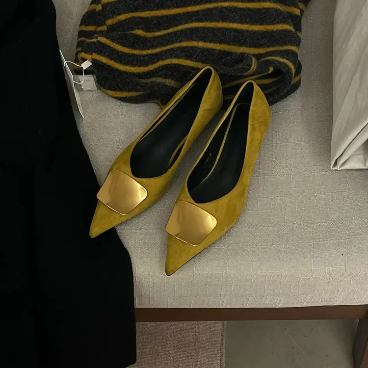 2025春季新款小猫跟高跟鞋尖头金属扣网红百搭时尚百搭气质单鞋