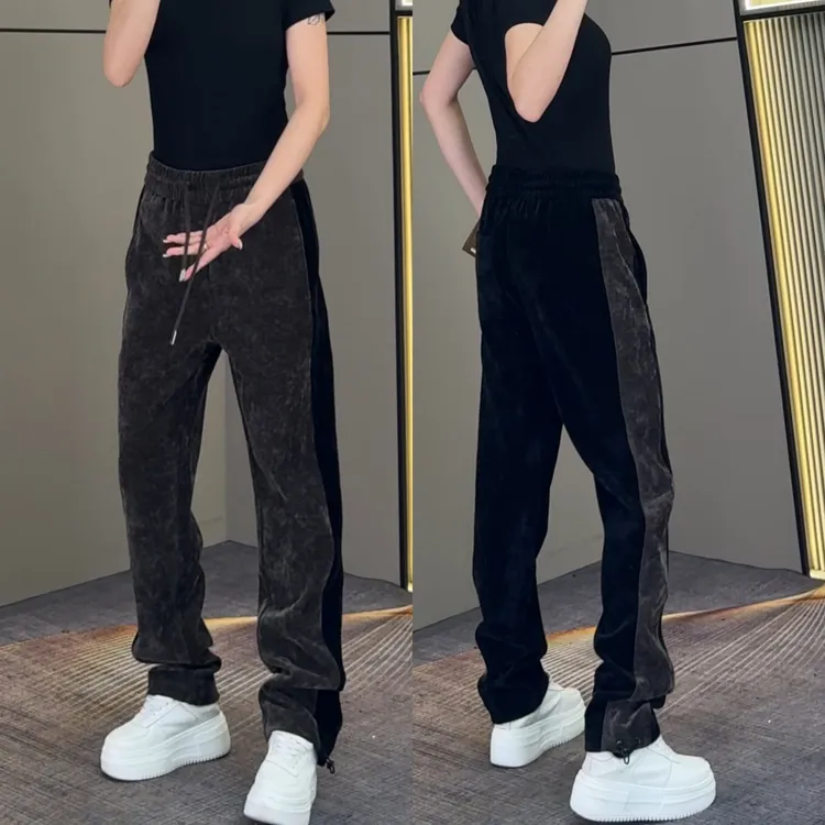 雪尼尔拼接撞色垂感休闲裤秋季新款男士显瘦百搭亲肤时尚舒适长裤