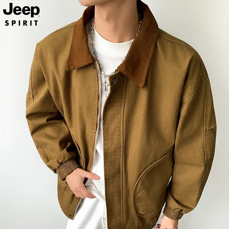 JEEP美式底特律夹克男春秋季潮牌复古流光风轻奢痞帅纯棉工装外套