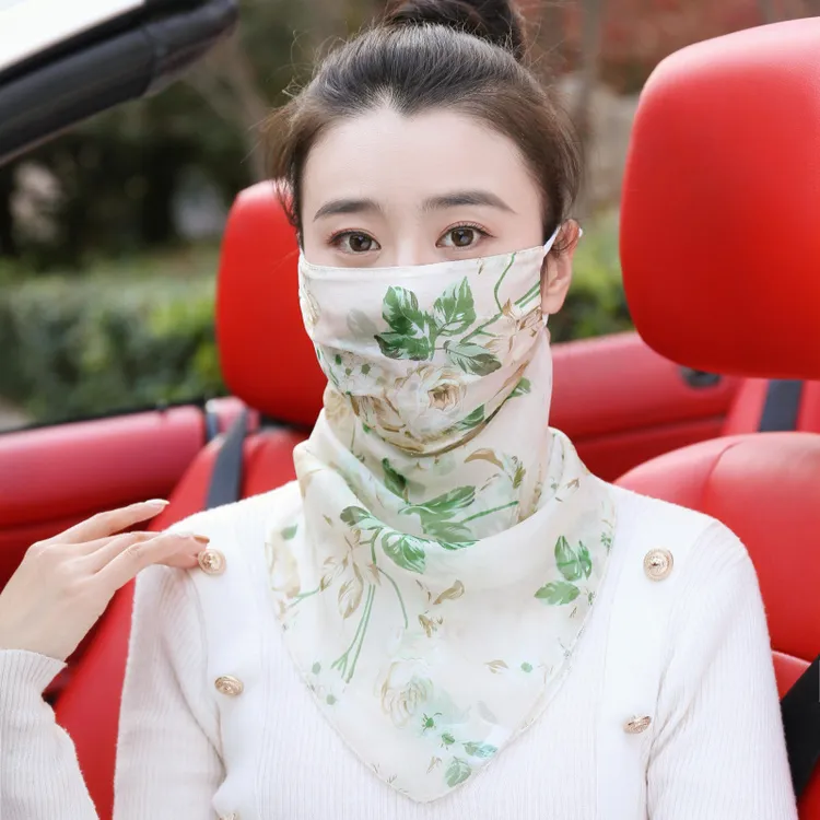 100%桑蚕丝口罩透气护颈夏天面纱女真丝面罩全脸薄款遮阳骑车