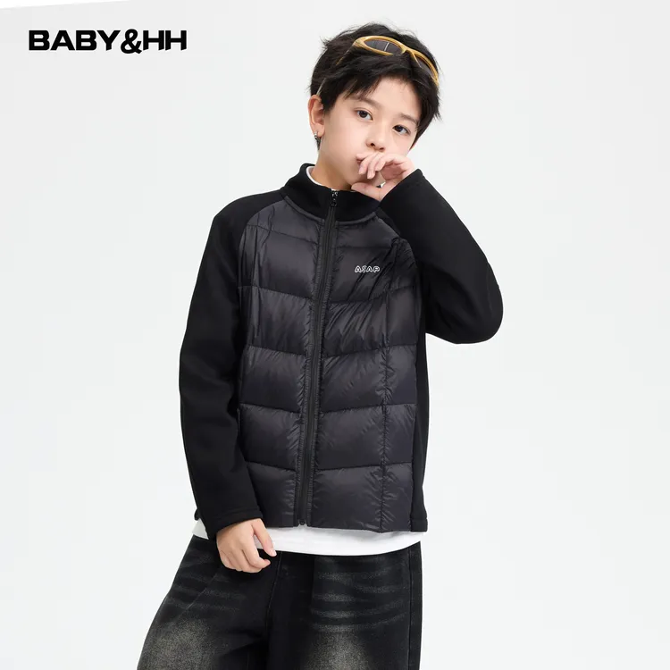 【90安心绒】男童冬装拼接校服神器轻薄羽绒服2025新款保暖外套