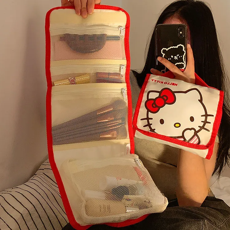 kitty猫化妆包女日系可爱多功能四合一1便携旅行洗漱折叠收纳包HR