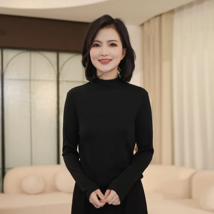 枫竺阿楠anan半高领休闲风内搭简约时尚百搭T恤修身显瘦打底女秋