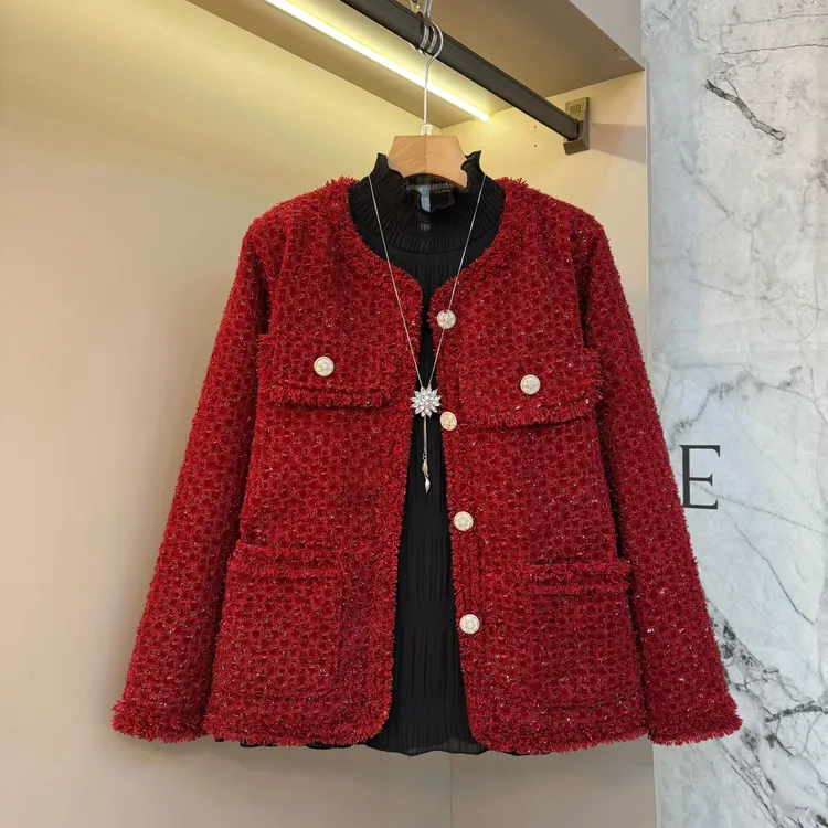 2025秋冬欧货大码胖mm洋气轻奢粗花呢小香风精致别致外套2681