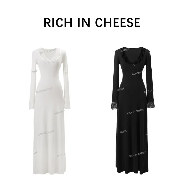 舒胡蕾 蕾丝物语 秋冬长袖针织连衣裙长款法式气质显瘦修身设计感