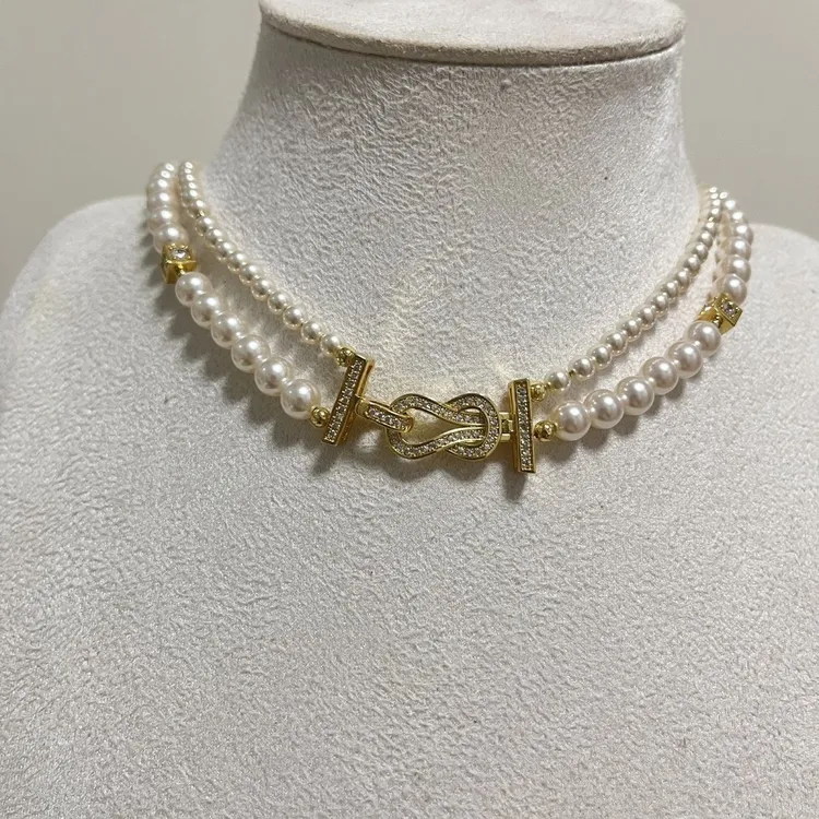 铜合金仿珍珠项链 女原创设计双层项链小众珠宝富家千金风轻奢