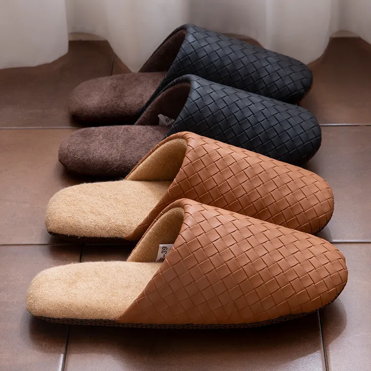 pu棉拖鞋男秋冬季新款居家用室内防滑加绒保暖待客女士春夏月子鞋