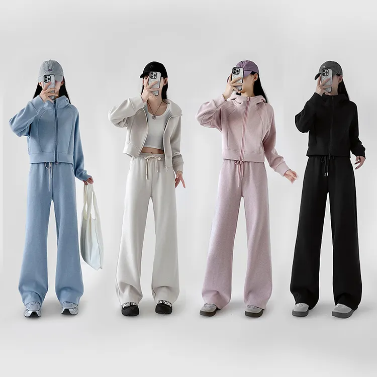 2025新款慕丝绒休闲运动连帽显瘦百搭秋冬加绒宽松上衣裤子套装女