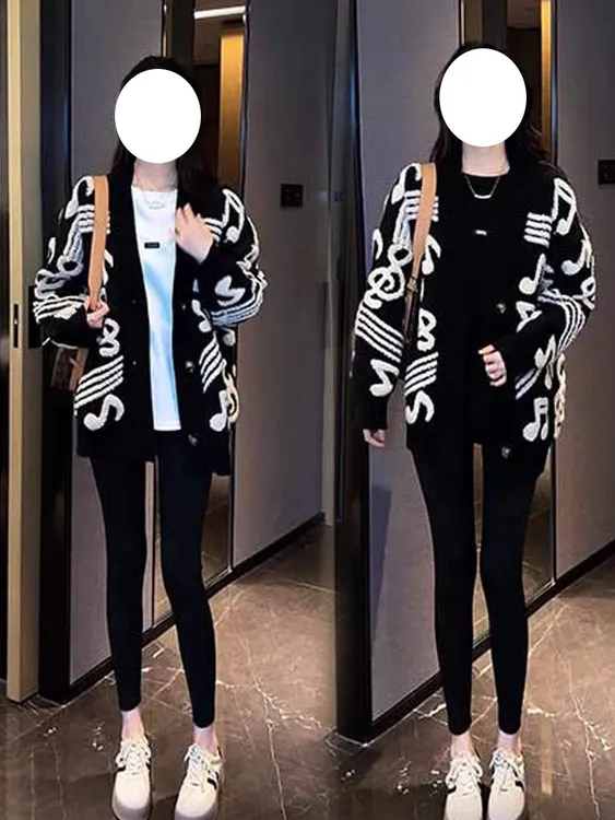 秋冬季毛衣开衫外套黑色长袖上衣外套潮慵懒风时尚中长款针织衫女