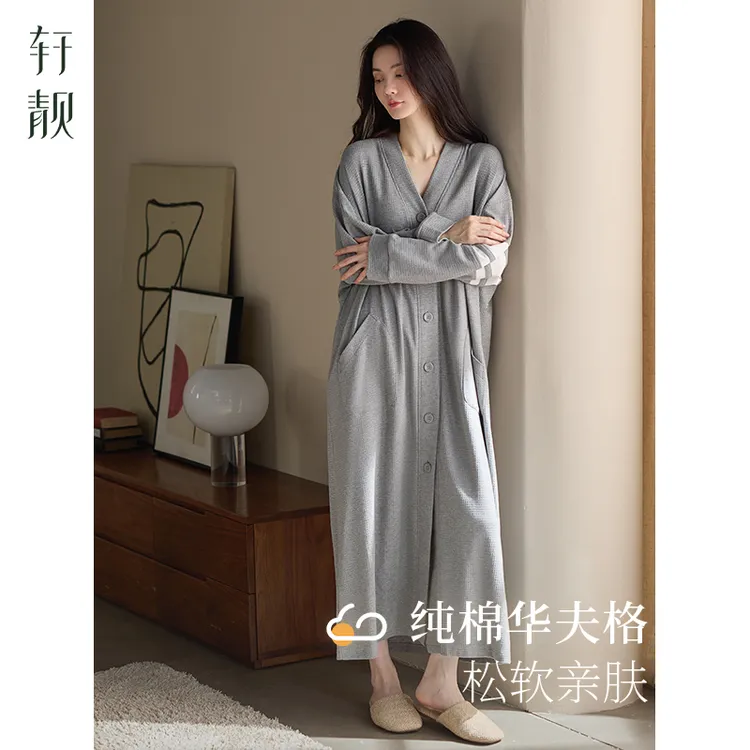 【纯棉】睡袍女春秋季长袖睡衣休闲慵懒风睡裙大码浴袍秋冬家居服